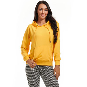Sudadera con Capucha Amarilla para Mujer, Color Sólido, Tejido de Algodón, Manga Larga, Corte Regular, con Bolsillos, para Otoño - Product Image 1
