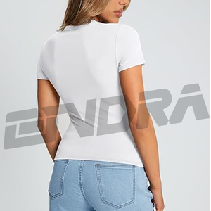 Camiseta ajustada de manga corta de Color sólido para mujer, Camiseta básica de verano con cuello redondo, ropa de calle informal suave, estilo de tendencia - Product Image 4