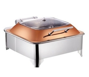 Fournisseur direct d'usine, couvercle de plat à chafing carré en verre demi-transparent, or rose avec cadre, capacité de 7 L, matériau en acier inoxydable - Product Image 1