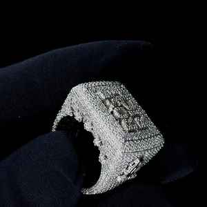 10.00Ct corte redondo plateado Ice Out VVS estilo Hip Hop Pave Setting Moissanite aniversario anillo hombres 925 plata esterlina - Product Image 3