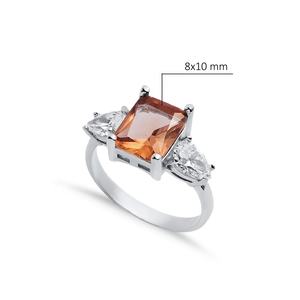 8x10mm forma rectangular sultanita forma de pera CZ piedra racimo anillo compradores al por mayor rodio plateado 925 joyería de plata esterlina - Product Image 2