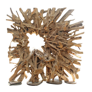Paravent pliant artisanal en racine de teck, structure abstraite tressée et entrelacée, panneau fixe opaque, style Art Déco - Product Image 1