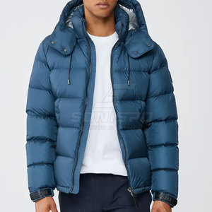 Veste matelassée à capuche bleue pour homme avec fermeture éclair, coupe-vent, rembourrée de duvet, vêtements décontractés d'hiver - Product Image 6