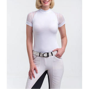 Camisa de Equitación para Mujer con Mangas Cortas, Spandex/Algodón, Secado Rápido y Transpirable, Camisa de Práctica de Equitación de Verano, Pantalones de Montar - Product Image 1