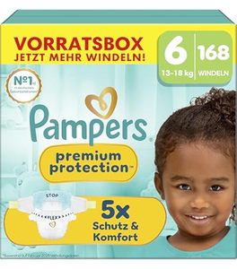 Pampers Premium Protection Talla 6, 168 Pañales, 13 kg - 18 kg, Nuestro N.° 1 Protección contra desgarros y fugas - Product Image 1