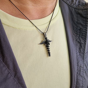 Collier en argent avec chaîne Caduceus, fait à la main, symbole médical, bijoux de médecine, vente en gros, collier pour médecin et infirmière, cadeau - Product Image 6