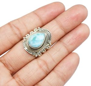 Bagues en argent Sterling 925 bleu ciel Larimar en forme de poire, vente en gros de bijoux en argent de mode indienne - Product Image 4