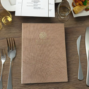 Porte-menu en tissu de jute et de lin, finition haut de gamme, fournisseur direct d'usine de produits en cuir pour hôtels et articles d'accueil - Product Image 1