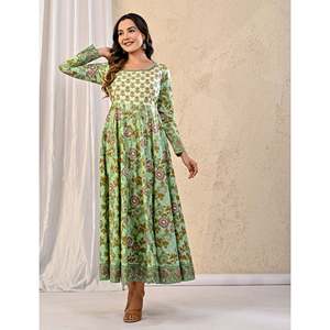 Vestido Anarkali de Algodón Estampado Pista Jaal, Vestidos Elegantes para el Trabajo - Product Image 4