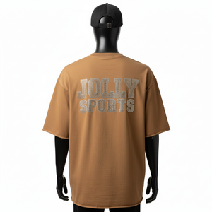 T-shirt en coton premium surdimensionné pour femmes Jersey lourd Logo en strass thermocollant T-shirt surdimensionné pour femmes 100% coton - Product Image 2