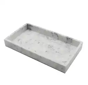 Marble Trays Supplier of Modern Luxury Rectangle Shape White Marble Bathroom Vanity Tray Cosmetic Natural Marble Tray