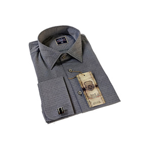 Chemise élégante à motif gris fumé, coupe ajustée, double revers français, anti-rides - Product Image 2