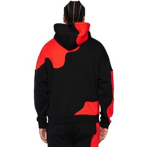 Sweat-shirts à capuche surdimensionnés pour hommes les plus demandés, noirs, avec des patchs appliqués rouges, poche kangourou, coton/polyester, séchage rapide - Product Image 3