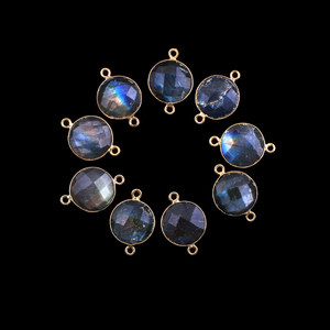 Joyería de alta calidad para encontrar arcoíris natural fuego labradorita DIY conector de doble bucle Latón chapado en oro conectores de forma redonda - Product Image 3