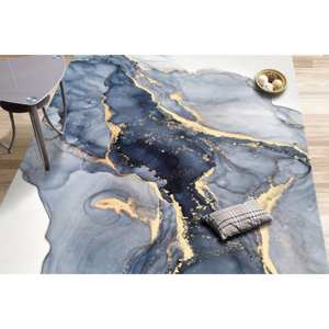 Tapis moderne imprimé marbre, bleu, luxe, petit, personnalisé, chambre à coucher, tapis en chenille - Product Image 1