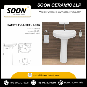 Lavabo Semipedestal de Diseño Moderno y Lujoso con Set de Lavamanos, Acabado Pulido en Piedra Travertino, Cerámica Sanitaria de Alta Calidad - Product Image 5