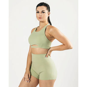 78% Nylon 22% Élasthanne Col en U Extensible dans les quatre sens Dos nageur Sans couture Devant Femme Maintien moyen Maillot de sport une pièce Matcha - Product Image 4