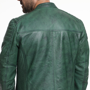 Nouvelle mode de vêtements décontractés veste en cuir PU rouge solide pour hommes motard vestes de sport en plein air de couleur verte - Product Image 3
