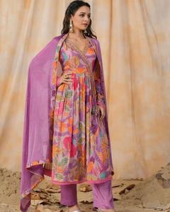 Indian & Pakistani Women's Embroidered Chinon Long <b>Kurtis</b> & Palazzo Suits for Wedding Party Wear Ethnic Fashion New Arrival - Product Image 2