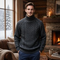 Pull col roulé en maille torsadée pour homme, manches longues, coupe classique, collection automne-hiver, tricot, OEM ODM, vente en gros