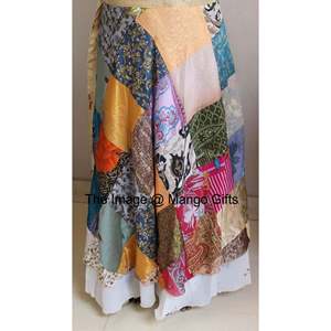 Vintage Reversible Dress Magic Wrap Around <b>Skirt</b> Recycled <b>Patchwork</b> in Chiffon Silk Sari Fabric - Product Image 5
