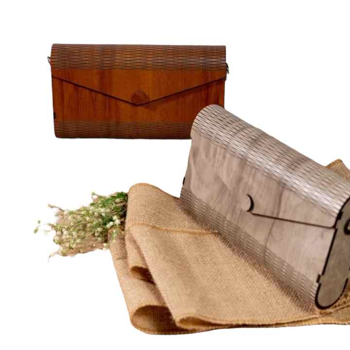 World Craft Impex Eco-Friendly Wooden Tote Handbag Women's Fashion Mini Shoulder Sling Bag Linen Scarf Environment-Friendly