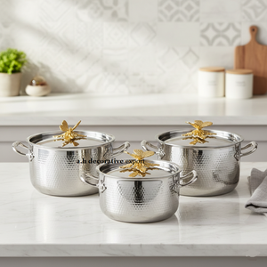 Handcrafted Casserole Hammered <b>Metal</b> Cook and Serve Butterfly Lid Pans & Pot Set for Kitchen & Restaurant Food <b>Safe</b> Set for Sale - Product Image 3