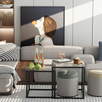 Ensemble de 2 tables basses modernes noires durables, tables d'appoint carrées imbriquées avec cadre métallique à hauteur réglable pour salon et chambre à coucher