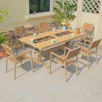 Vente directe usine – Ensemble table de jardin rectangulaire en aluminium moulé avec foyer et double grille pour l'extérieur