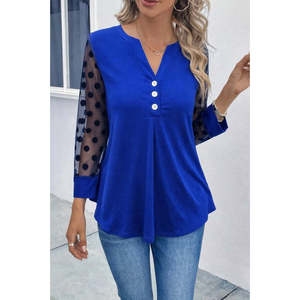 Women'<b>s</b> Long-Sleeved Button-Down <b>Blouse</b> with Tulle Sleeve Detail, Viscose, 31334 - Saks Blue - Product Image 1