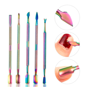 Arc-en-ciel multicolore en acier inoxydable à double extrémité poussoir à cuticules ensemble de dissolvant Gel vernis à ongles Triangle grattoir pour le soin des ongles - Product Image 6