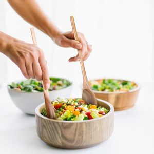 Cuillères en bois d'acacia, ensemble de 2 cuillères en bois à manche fin pour la cuisine, pour mélanger la salade, déguster et remuer - Product Image 5