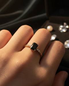 Bague en argent sterling 925 avec spinelle noir et accents blancs AD |   Bijoux élégants pour femmes en pierres précieuses |   Fournisseur en gros - Product Image 3