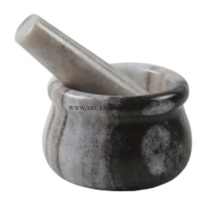 Juego de mortero y mortero de cocina de forma redonda de mármol gris de último diseñador con herramienta de cocina para el hogar de tamaño personalizado de la mejor calidad - Product Image 1