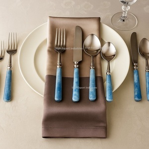 Juego de cubiertos de acero inoxidable elegante de lujo moderno de primera calidad, juego de cubiertos de boda para el hogar con mango de hueso azul marino plateado - Product Image 1