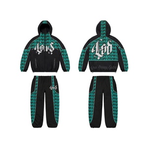 Ensemble de survêtement unisexe à manches longues avec capuche et fermeture éclair sur le devant, en polyester respirant léger, style streetwear d'hiver pour adulte 2 en 1 - Product Image 6