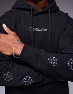 Vente en gros de sweatshirts à capuche d'hiver unisexes pour adultes 100% coton pull ample en polaire thermique avec détails en strass - Product Image 3