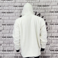 Sweat à capuche Sherpa unisexe personnalisé OEM, surdimensionné, double face brossée, blanc, épaules tombantes, avec patch en caoutchouc