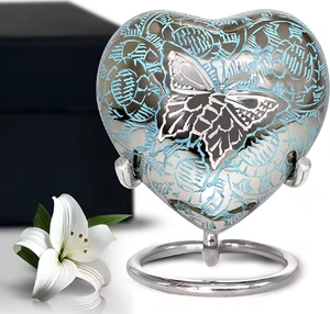 <b>Small</b> Aluminum Modern Decorative Keepsake Urn for Women with Rose Design Stand <b>Gift</b> <b>Box</b> & Velvet Bag-Mini Memorial Heart Urn - Product Image 1