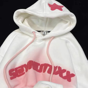 Pháp Terry Áo thun chất lượng cao Phụ nữ Hoody quá khổ 500 GSM thêu dây rút cotton Hàn Quốc hoodie Top cho cô gái - Product Image 1