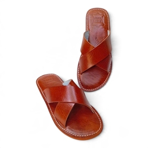 Handmade Genuine Leather Men's Cross Strap <b>Sandals</b> Slip On Moroccan Flats - Product Image 2
