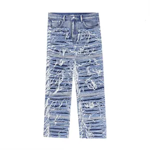 Hoge Kwaliteit Gewassen Gescheurd Denim Jack Set Blauwe Jeans Sets Tweedelige Denim Sets Voor Mannen