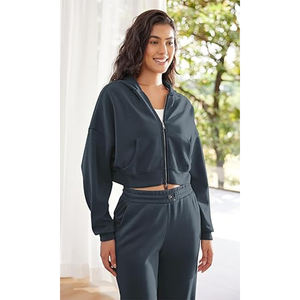 Sudaderas cortas de entrenamiento informales con logotipo personalizado, jersey de manga larga, Tops, sudadera suelta de peso pesado para mujer - Product Image 3