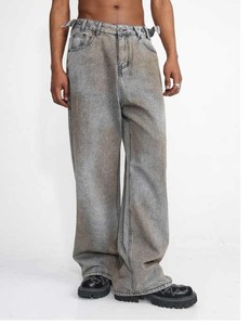 Newest Design Heavyweight Flare <b>Jeans</b> for Men 100% Cotton Washed Stretch Denim Streetwear Embroidery Black Skinny Pants For Men - Product Image 2