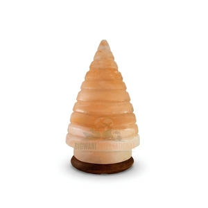 Lampe de sel de l'Himalaya en forme de cône spiralé, cristal naturel, veilleuse artisanale avec base en bois de qualité supérieure - Product Image 1