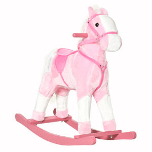 HOMCOM Cheval à bascule en bois avec son animal Jouet cadeau pour enfants, 74x28x65 cm, rose - Product Image 1