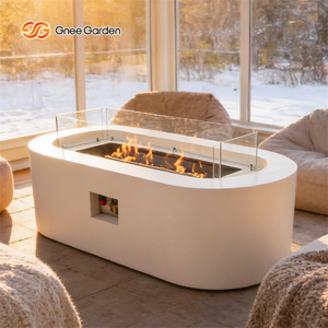 Mesa de Exterior de Lujo con Chimenea de Gas Metálica, Chimenea de Propano Ovalada - Product Image 5