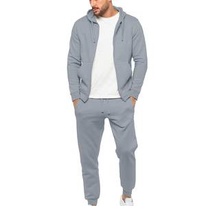 Gris Logo personnalisé Hommes Hiver 2 pièces 100% coton respirant Streetwear Ensemble de survêtement avec sweat à capuche et joggers - Product Image 1