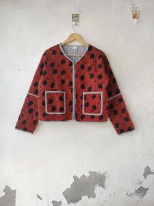 Veste en coton matelassé de style bohème fait à la main pour femmes tissé Bagru imprimé vêtements d'extérieur décontractés avec bouton se ferme cadeaux de vacances d'hiver - Product Image 6