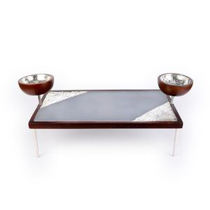 Bandeja de servicio de madera de mango con 2 soportes de aluminio Plato rectangular con cuencos para el hogar Cocina Comedor y boda - Product Image 3